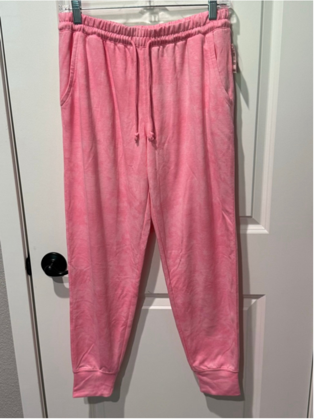 Women's Jenni Pink Tie-Dye Wash Drawstring Waist Pajama Joggers M